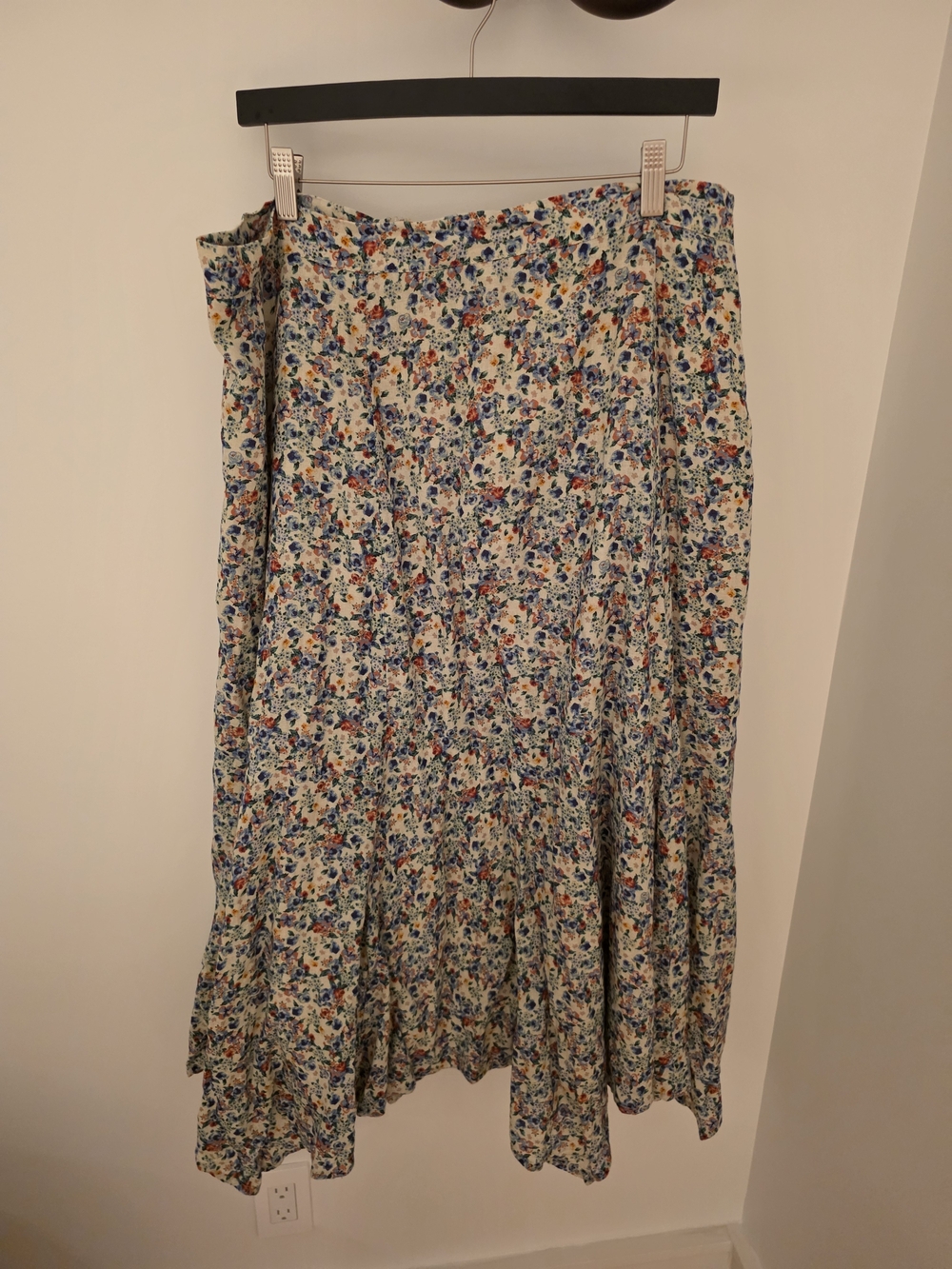 Cream Floral Maxi Skirt with Blue & Orange Bouquet Print